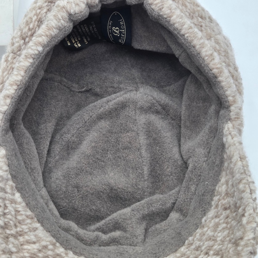 Bordoni Womens Newsboy Cap Beige Wool Blend Herringbone Made in Italy - Picture 6 of 7